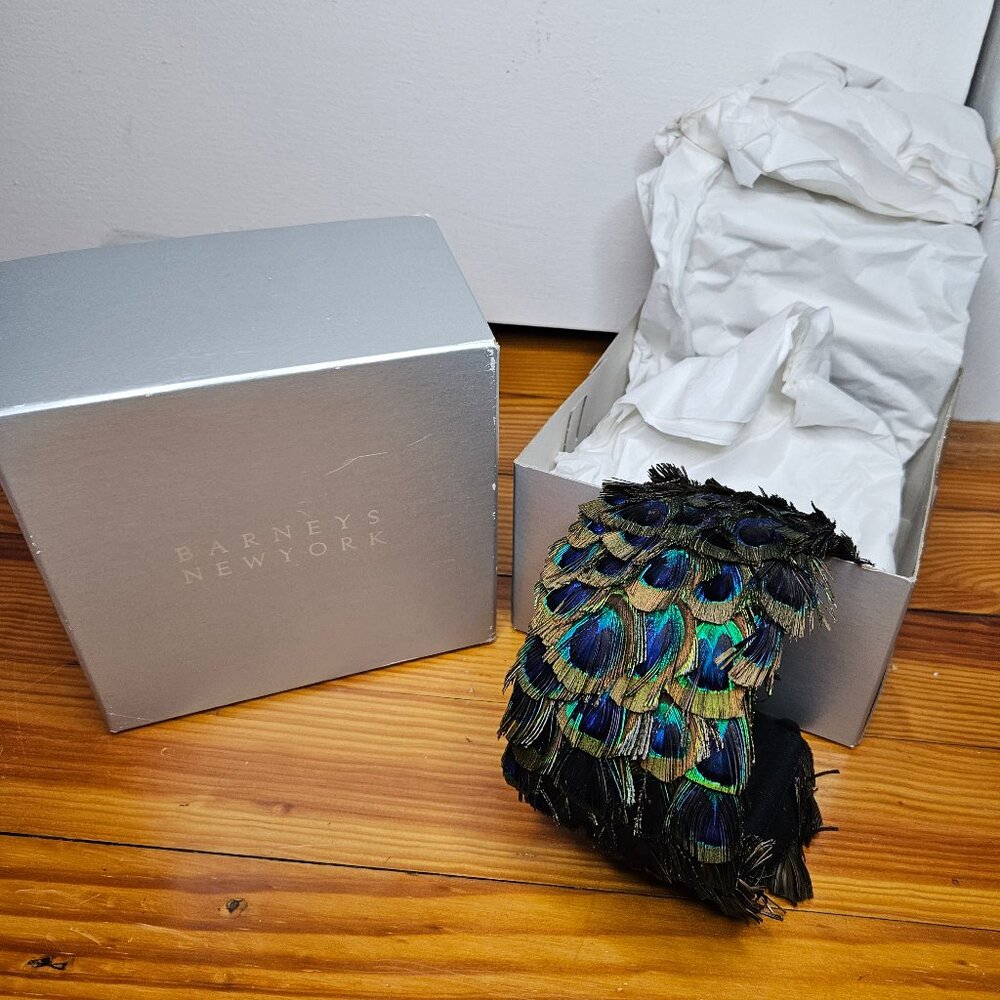 NEW Jennifer Ouellette Real Peacock Feather Headband Barney's New York Y2K